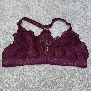 Victoria's Secret Bralette Large Burgundy Wireless Front Closure Racerback Lace